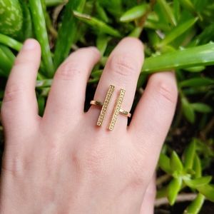 New Classic Gold Simple Dainty Double Bar Ring Band